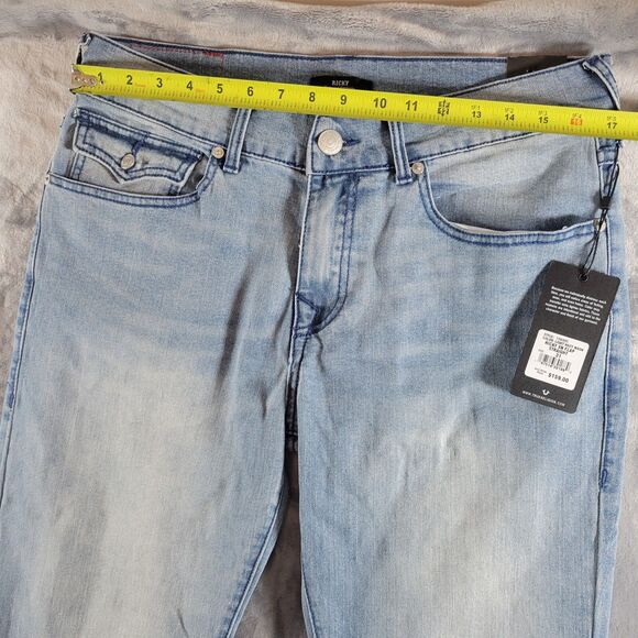 True Religion Ricky Jeans Mens SZ 31 Flap SN Relaxed Straight Light Blue Denim - Picture 10 of 12
